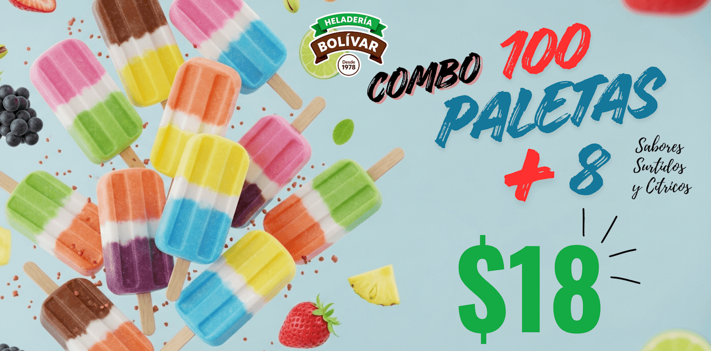 Combo 100 paletas Heladería Bolívar / Combo tinitas y mix Heladería Bolívar